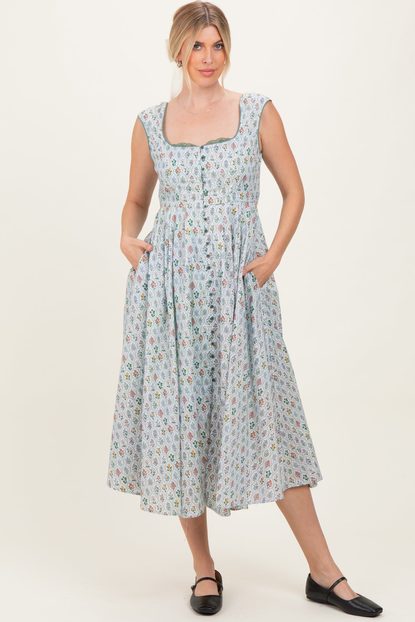 Light Blue Floral Button Front Sleeveless Maternity Maxi Dress PinkBlush Light Blue Floral Button Front Sleeveless Maternity Maxi Dress PinkBlush