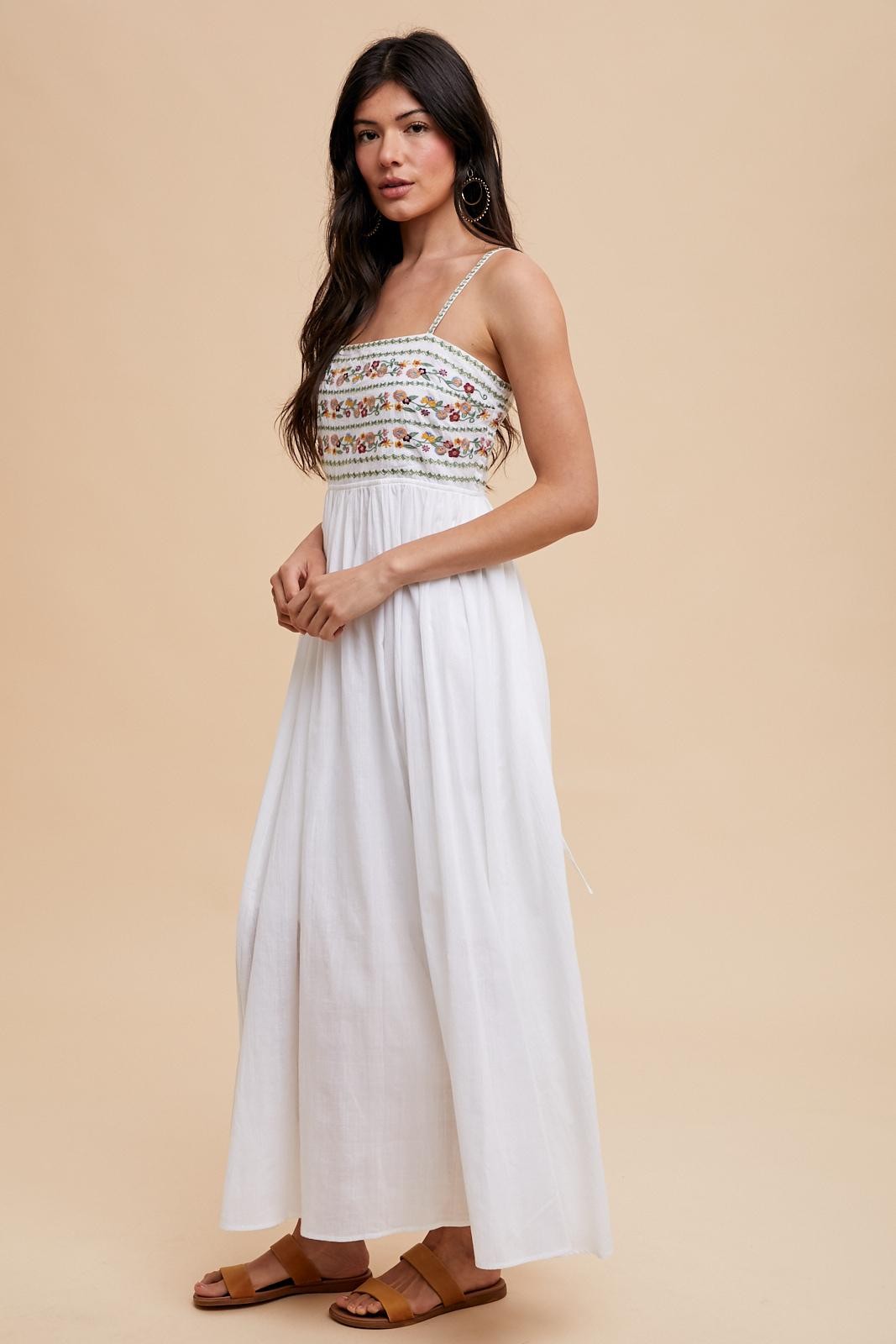 Multi-Color Floral Embroidered Lace-Up Back Maxi Dress – PinkBlush