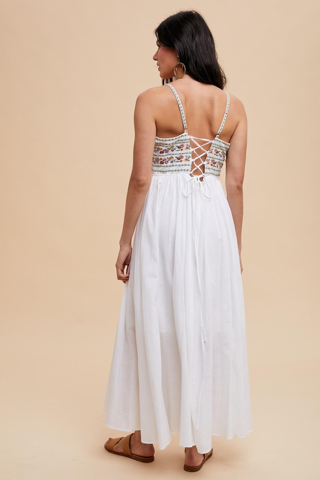 Multi-Color Floral Embroidered Lace-Up Back Maxi Dress PinkBlush Multi-Color Floral Embroidered Lace-Up Back Maxi Dress PinkBlush