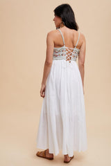 Multi-Color Floral Embroidered Lace-Up Back Maxi Dress