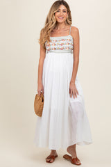 Multi-Color Floral Embroidered Lace-Up Back Maternity Maxi Dress