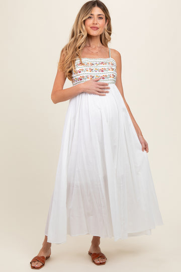 Multi-Color Floral Embroidered Lace-Up Back Maternity Maxi Dress