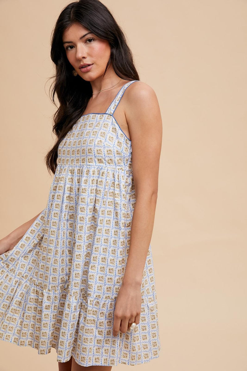 Blue Floral Print Sleeveless Ruffle Hem Mini Dress– PinkBlush