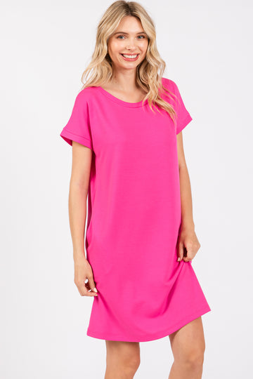 Hot Pink Short Sleeve T-Shirt Dress