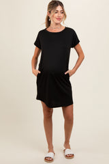Black Short Sleeve T-Shirt Maternity Dress