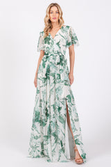 Forest Green Floral Side Slit Maternity Wrap Maxi Dress