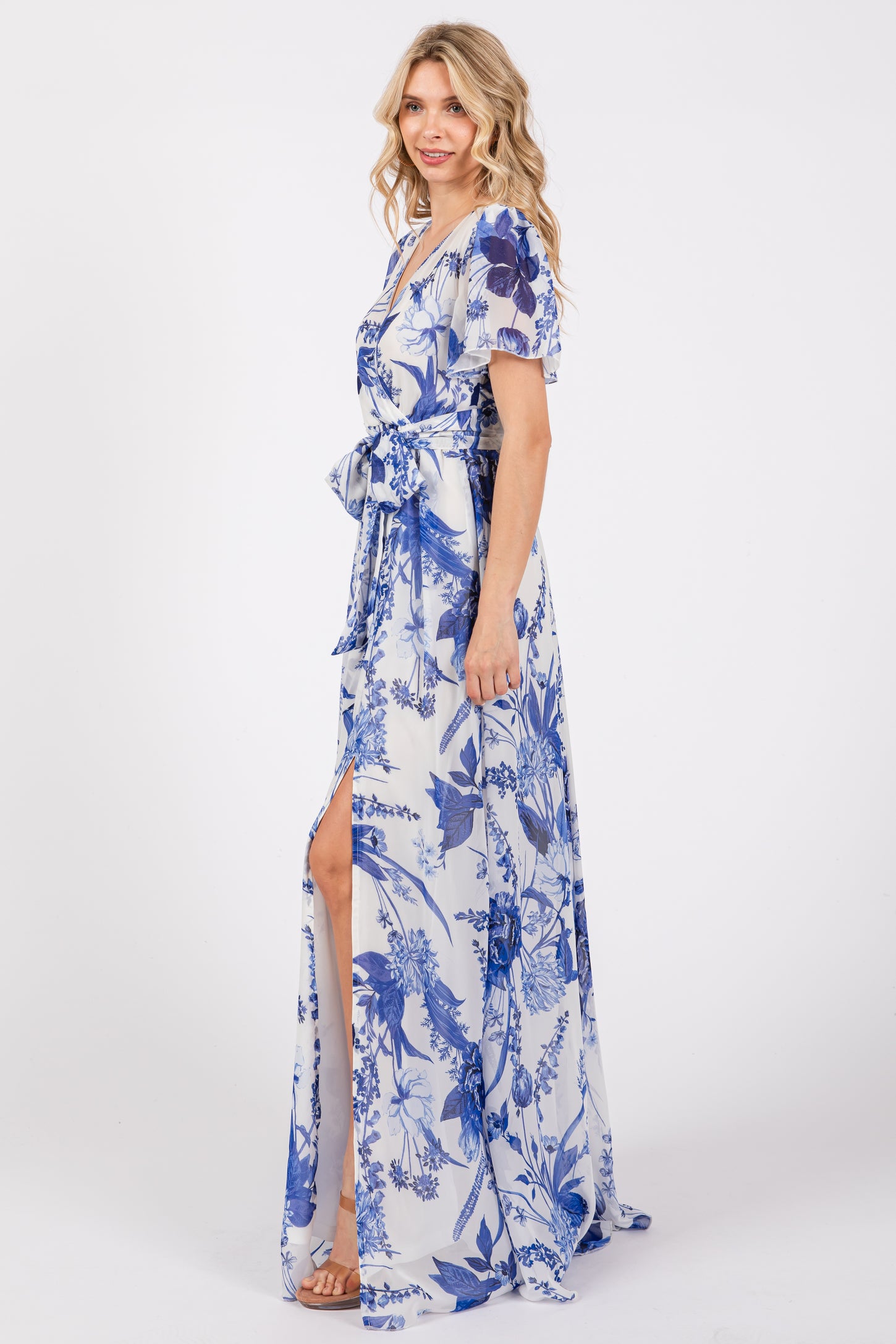 blue floral wrap maxi dress Melanie Maxi Dress Navy/Coral / L