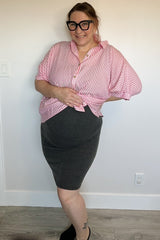 Fuchsia Striped Button Up Dolman Maternity Top