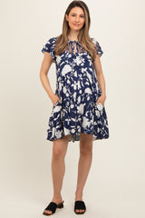 Navy Floral Ruffle Lace Maternity Dress