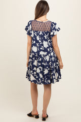 Navy Floral Ruffle Lace Maternity Dress