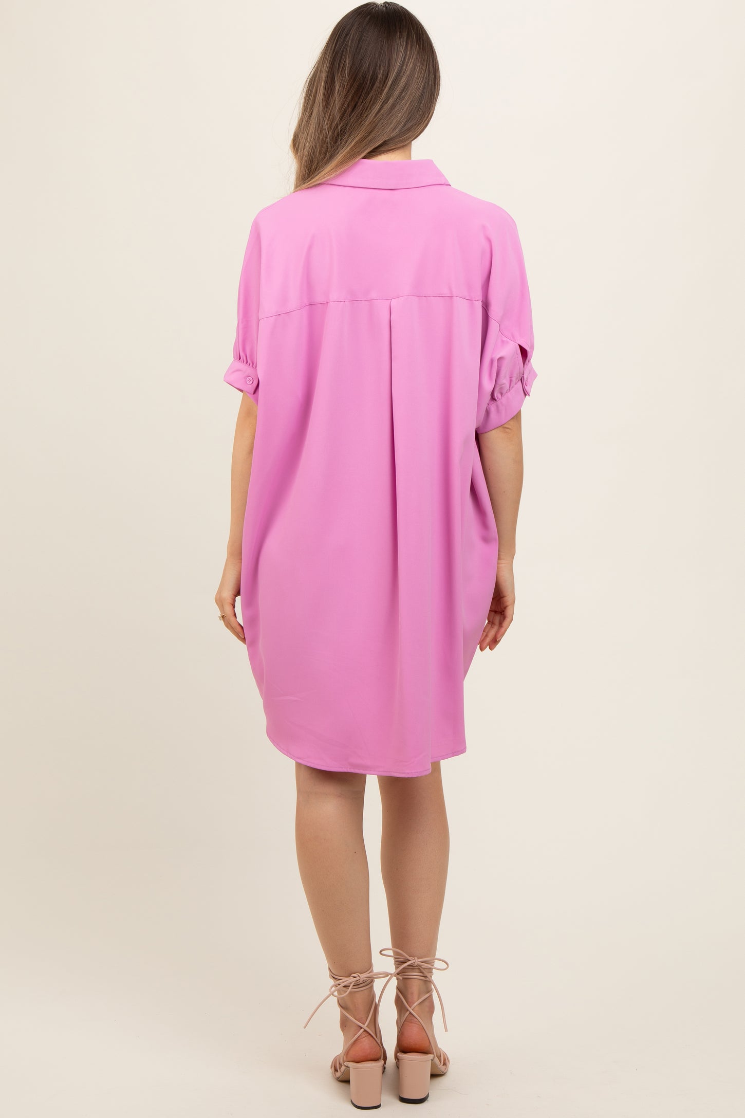 Pink Collared Button Down Maternity Shirt Dress – PinkBlush