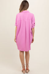 Pink Collared Button Down Maternity Shirt Dress