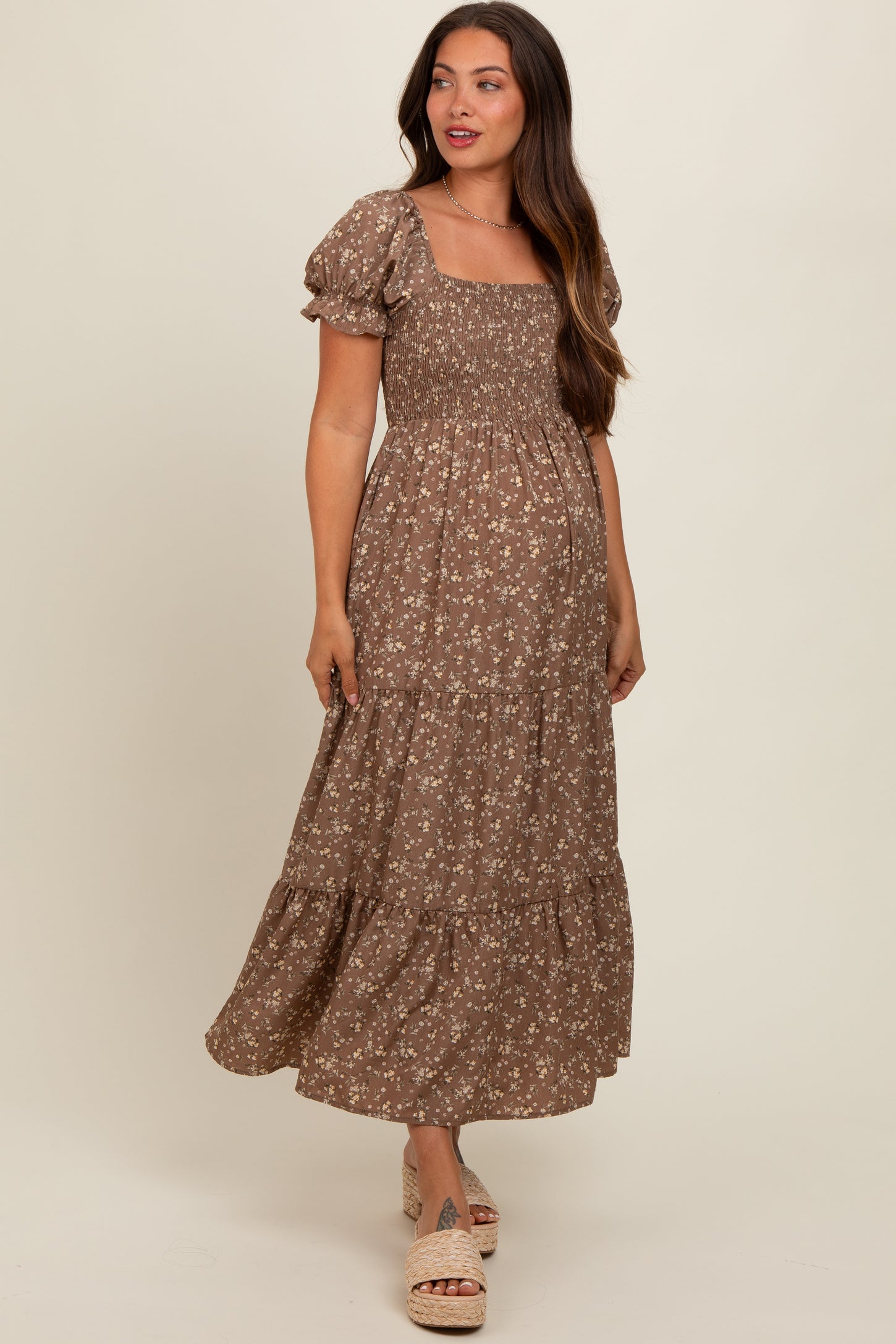 short sleeve midi maxi dress Olive Coast Short Sleeve V Neck Tiered Lace Midi Dress