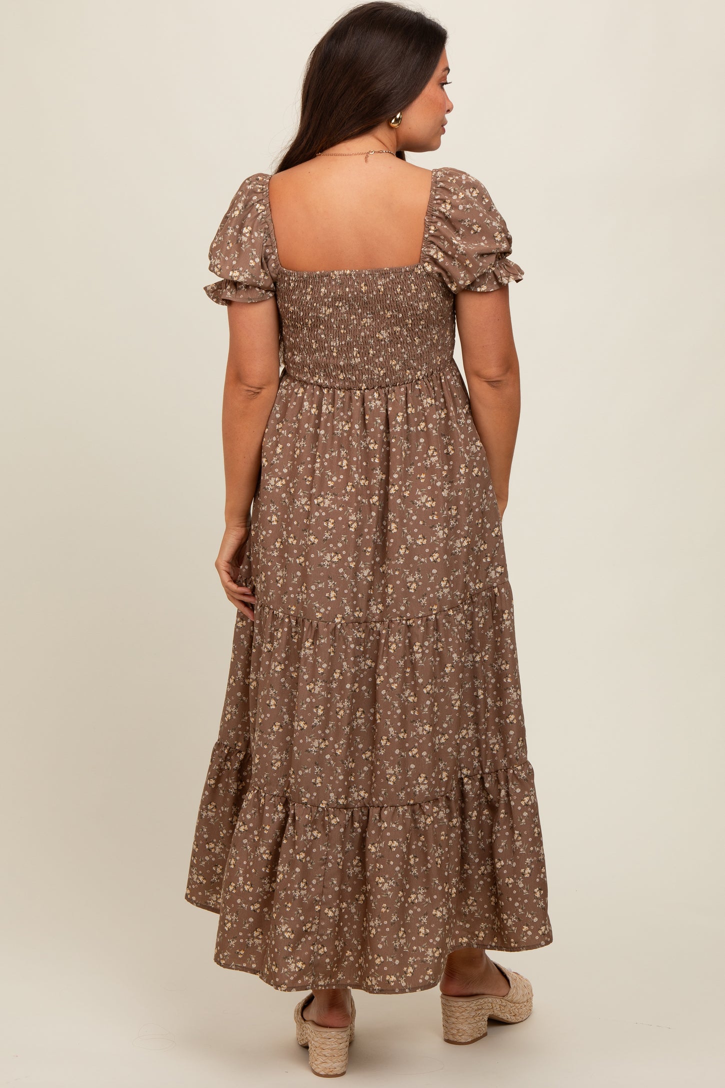 Mocha Floral Short Sleeve Maternity Maxi Dress PinkBlush Mocha Floral Short Sleeve Maternity Maxi Dress PinkBlush