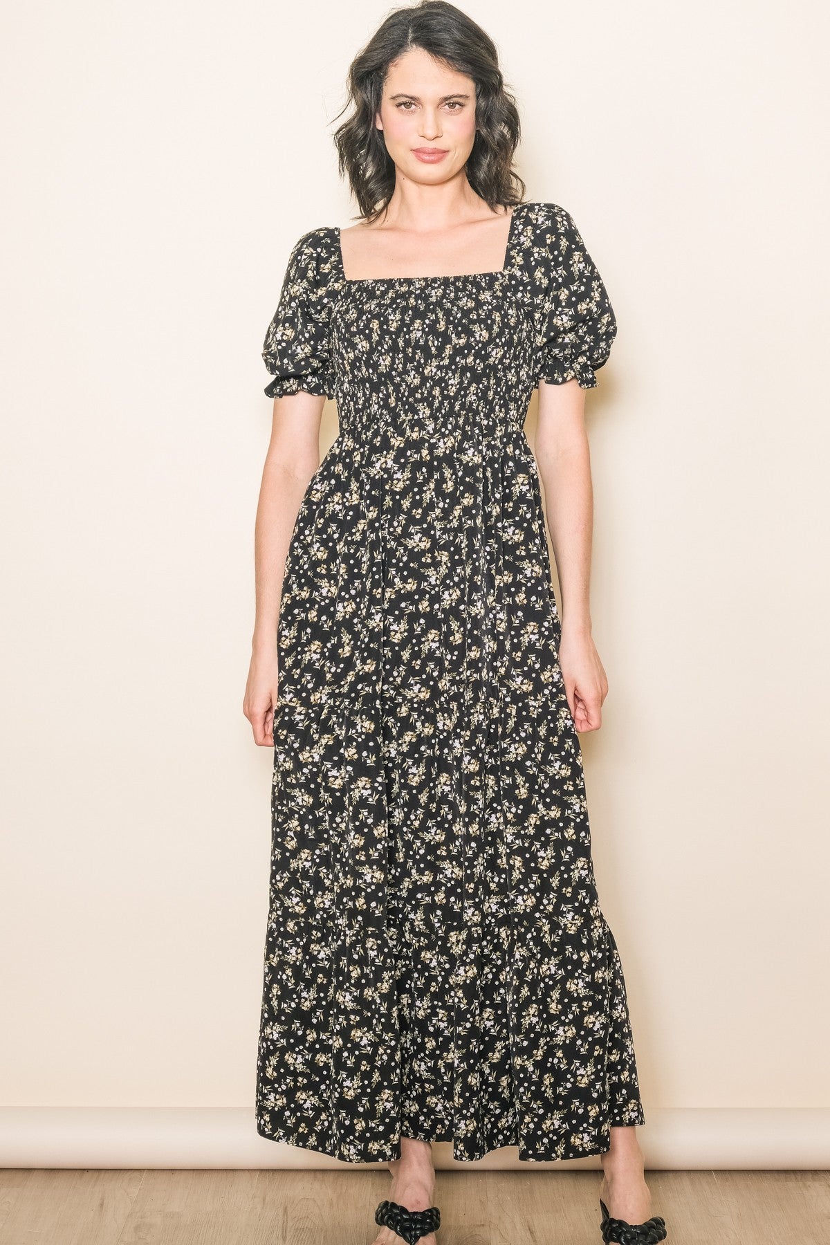 midi pregnancy dresses Black Floral Smocked Puff Sleeve Maternity Dress Best Salad Dressings: All No Bleach YGroup_RhettaSweaterDress Size:2X-LARGE