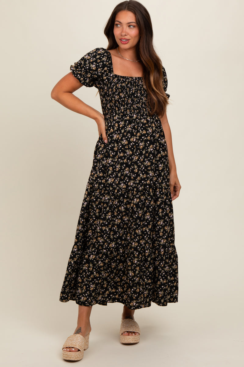 black and pink maternity dress Short Sleeve Black Floral Maternity Dress | Hello Miz