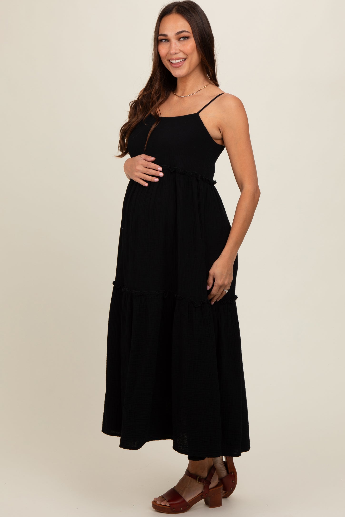 Black Soft Washed Cotton Gauze Maternity Maxi Dress – PinkBlush Black Soft Washed Cotton Gauze Maternity Maxi Dress – PinkBlush