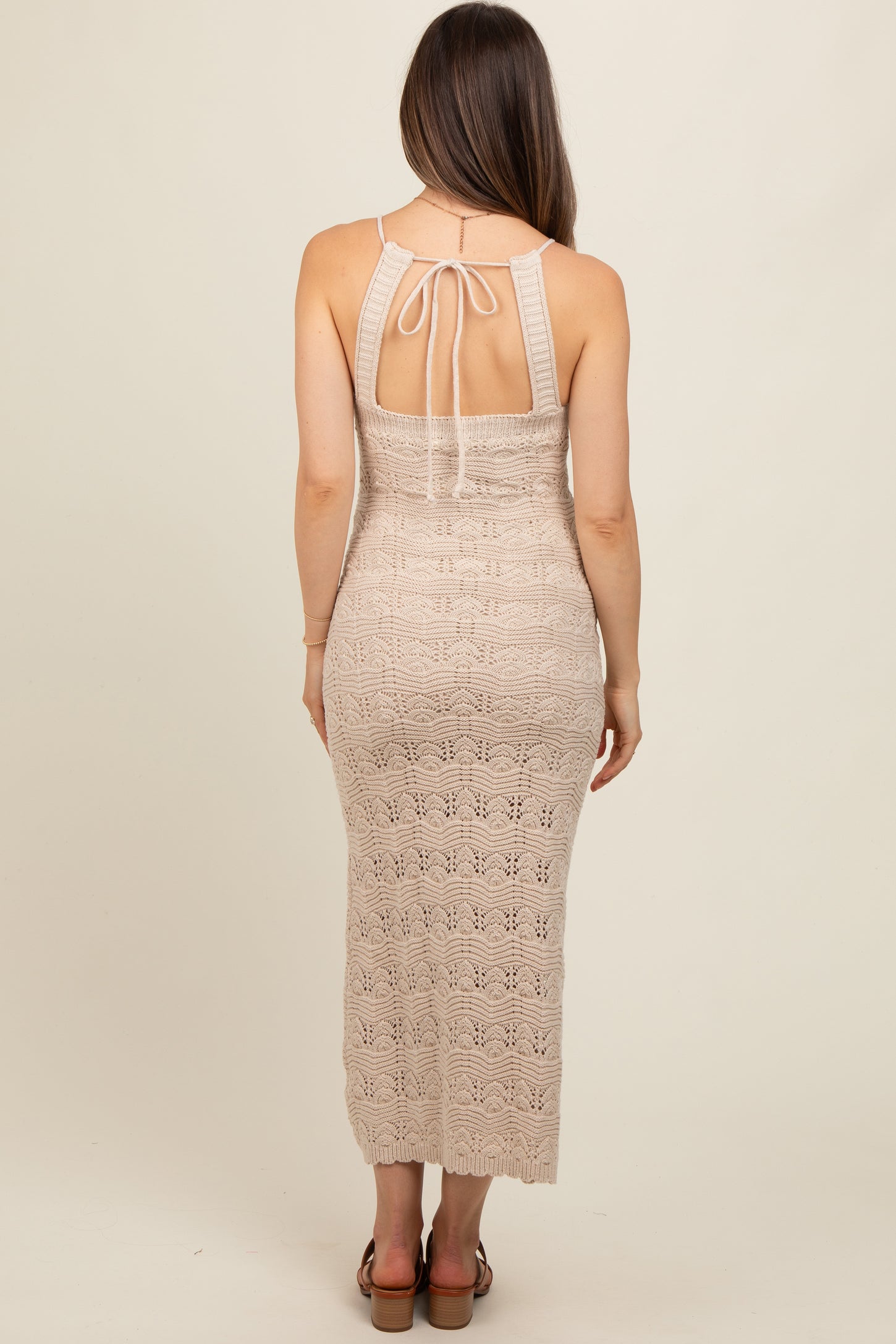 Beige Crochet Knit Back Cutout Maternity Maxi Dress PinkBlush Beige Crochet Knit Back Cutout Maternity Maxi Dress PinkBlush