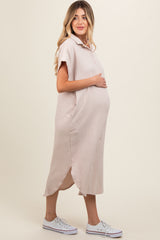 Cream Double Gauze Button Down Maternity Maxi Shirt Dress
