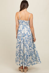 Cream Floral Flowy Sleeveless Squared Neckline Maternity Dress