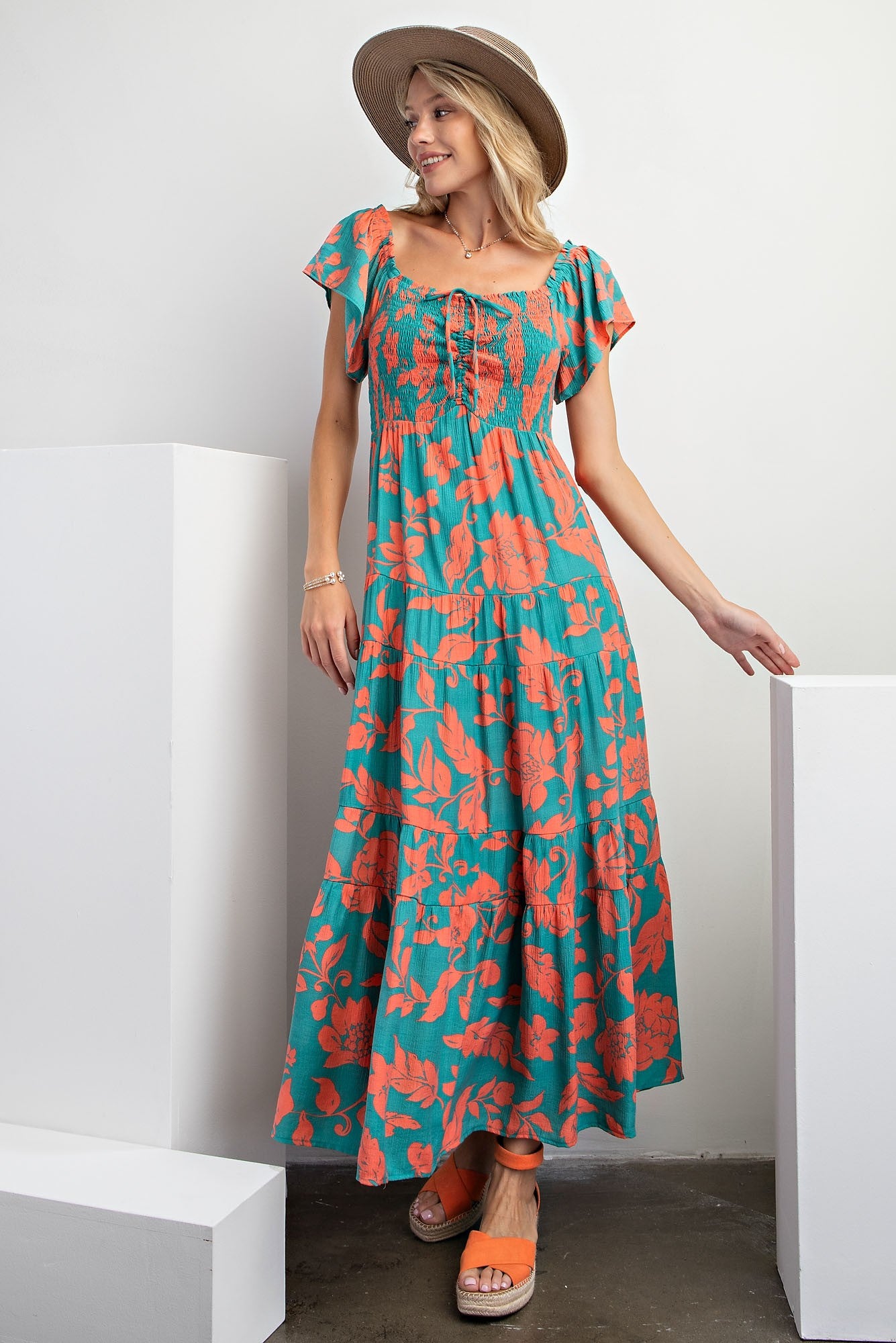 Atlantis Green Short Sleeve Printed Woven Maxi Dress – PinkBlush