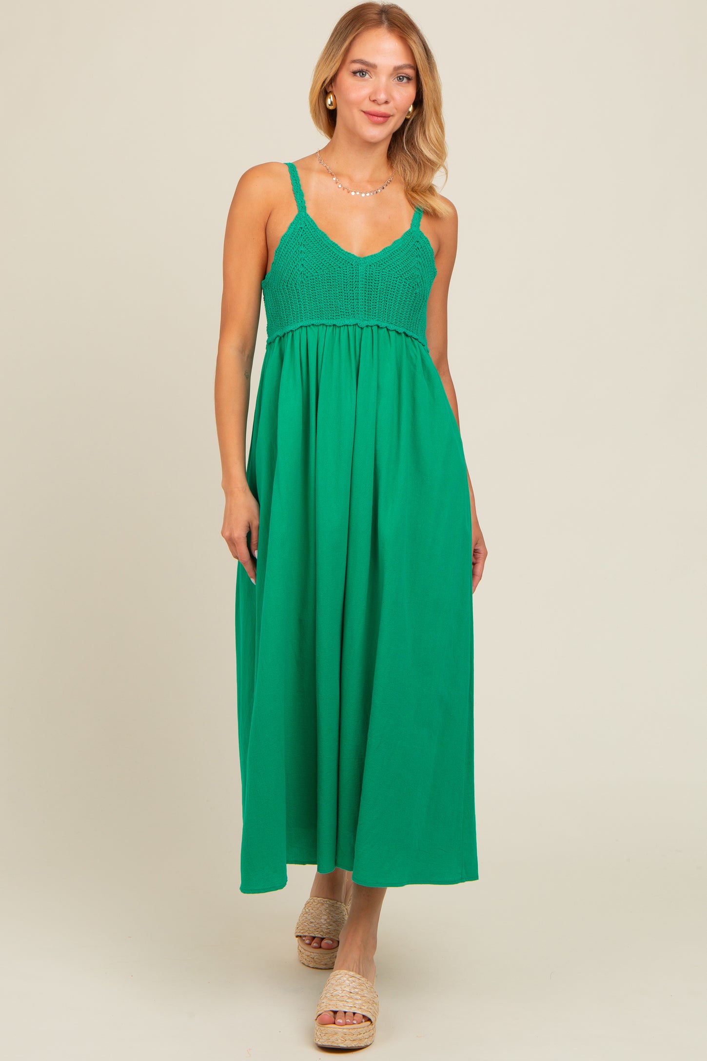 Jade V-Neck Crochet Top Midi Dress PinkBlush Jade V-Neck Crochet Top Midi Dress PinkBlush