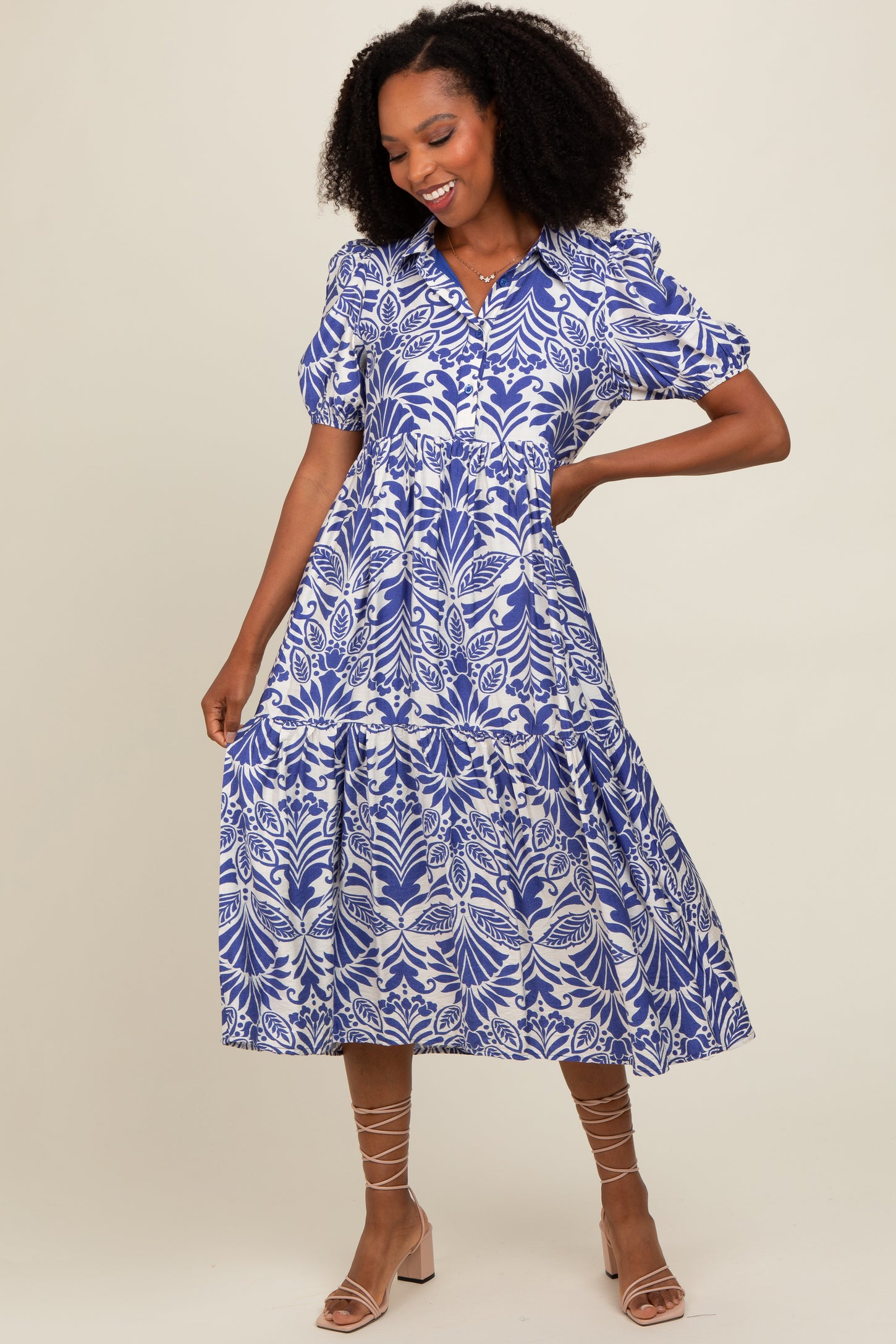 blue button down midi dress Teal Blue 100% Cotton Button-Down Midi Shirt Dress 40" / Tall (5'7" and above)