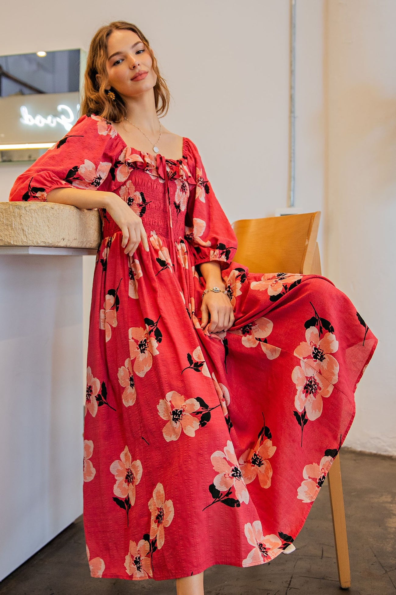 red midi smock dress Smocked Puff Sleeve Midi Dress by Madewell