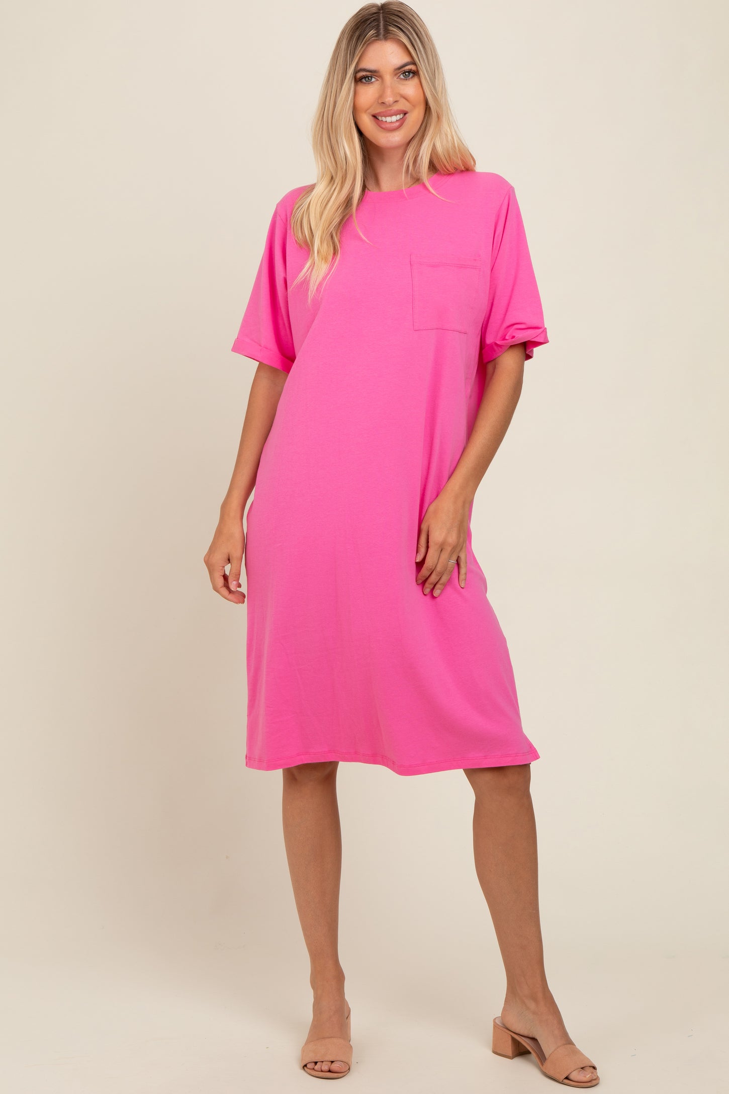 Pink Oversized Round Neck T-Shirt Dress