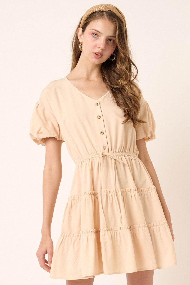 Beige Puff Sleeve Detail Mini Dress PinkBlush Beige Puff Sleeve Detail Mini Dress PinkBlush