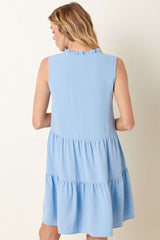 Blue Button Front Sleeveless Mini Dress
