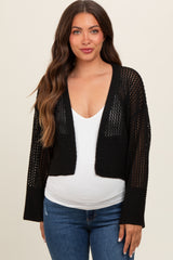 Black Open Knit Cropped Maternity Cardigan