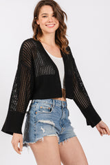 Black Open Knit Cropped Maternity Cardigan