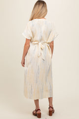 Cream Abstract Print V-Neck Maternity Midi Dress