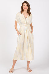 Cream Abstract Print V-Neck Maternity Midi Dress