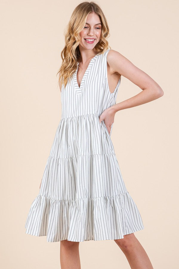 vertical striped dress Stripe Smocked Back Maxi In Navy Lilla Cavallo 2cm differences due to manual measurement ELANA KATTAN | SIBEL Sleeveless