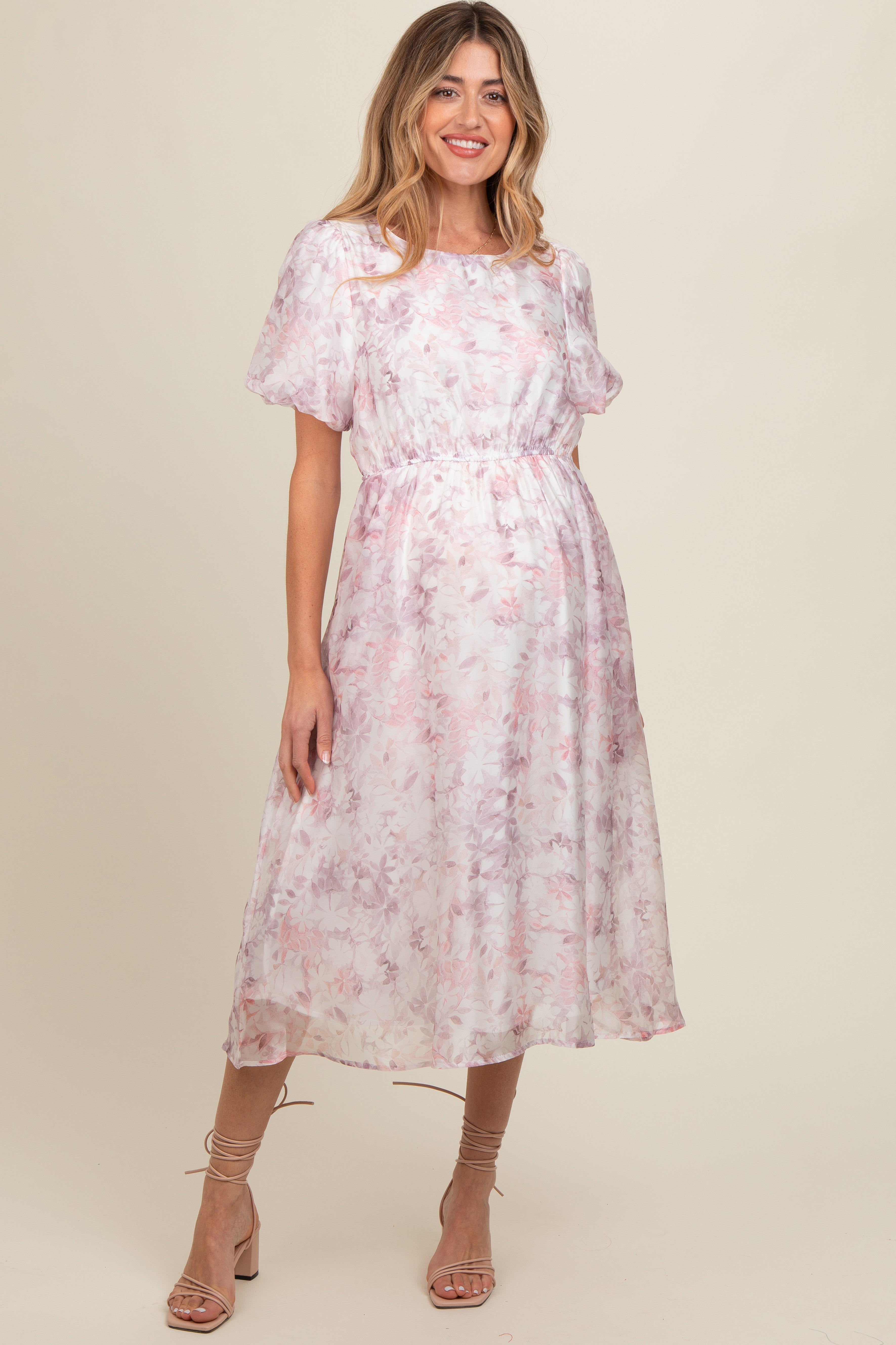 Pink Lavender Floral Puff Sleeve Maternity Dress – PinkBlush