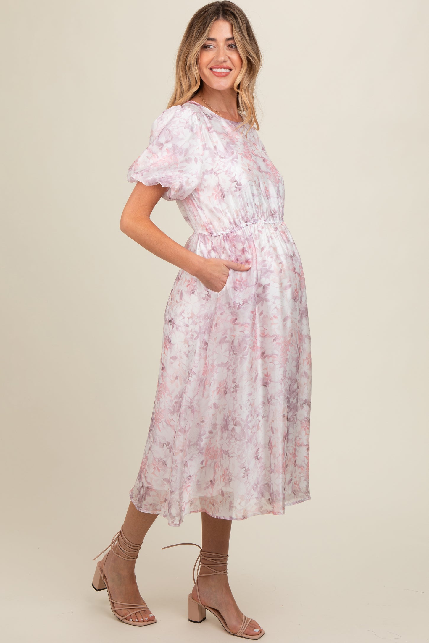 Pink Lavender Floral Puff Sleeve Maternity Dress – PinkBlush