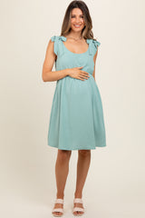 Mint Solid Tie-Shoulder Scoop Neck Maternity Dress