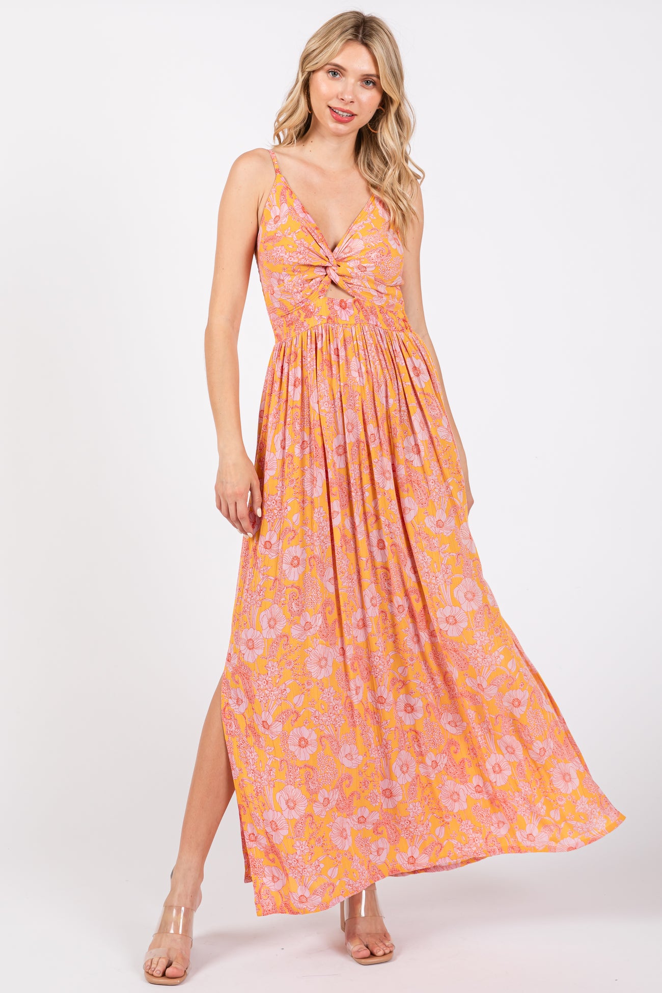 orange floral cut out dress Come And Get It Orange Floral Party Dress - US 2