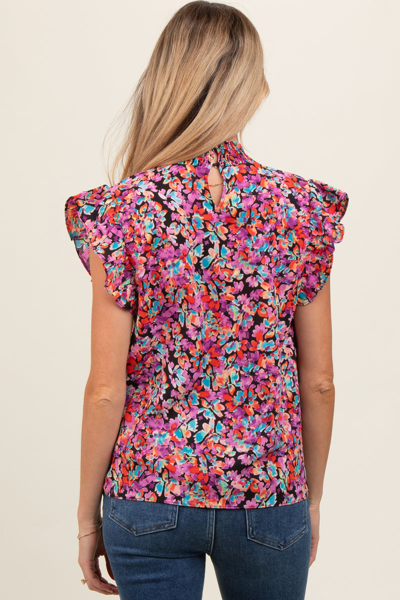 Black Floral Smocked Mock Neck Maternity Blouse – PinkBlush