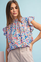 Blue Multi-Color Printed Blouse