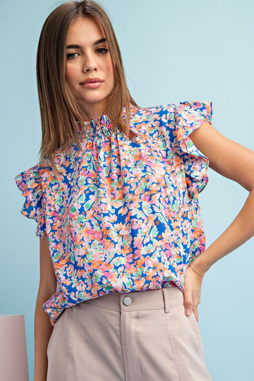 Blue Multi-Color Printed Blouse