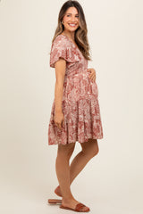 Rust Floral Smocked Maternity Dress