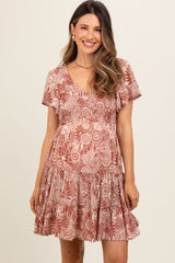 Rust Floral Smocked Maternity Dress