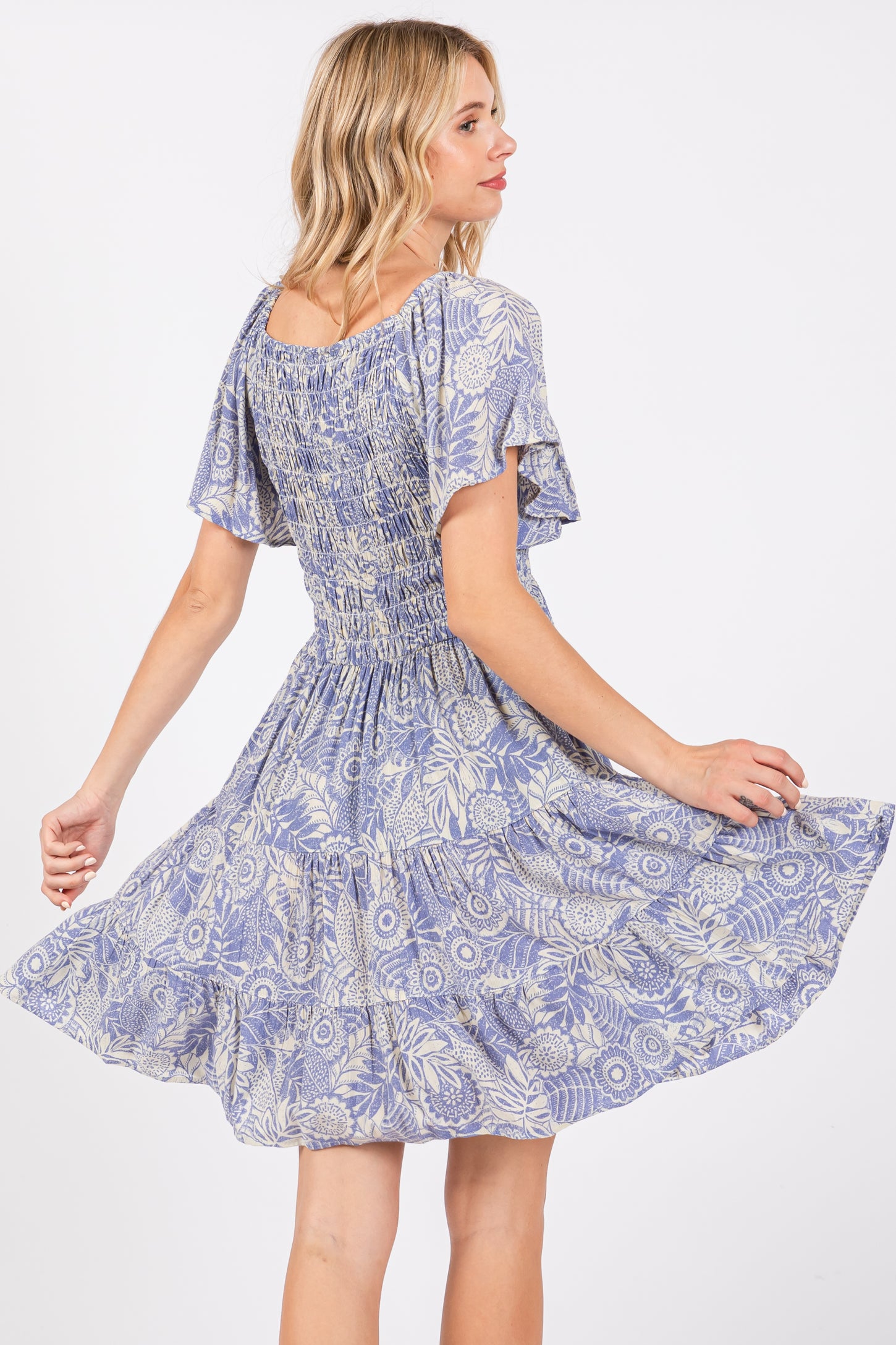 Blue Floral Smocked Dress – PinkBlush