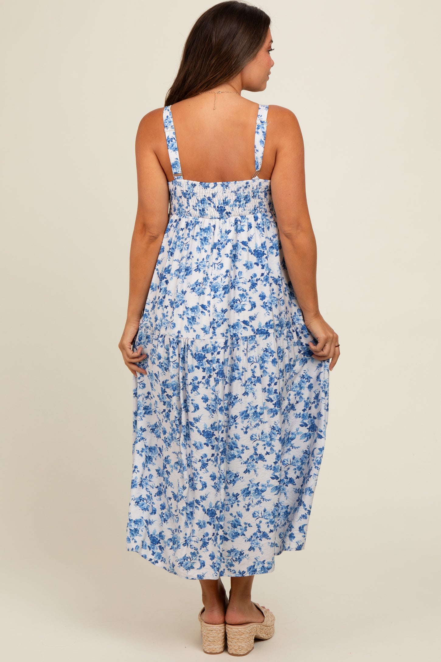 Blue Floral Square Neck Maternity Dress PinkBlush Blue Floral Square Neck Maternity Dress PinkBlush