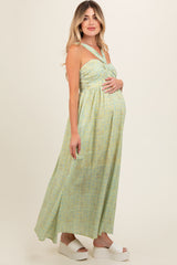 Yellow Print Halter Maternity Maxi Dress