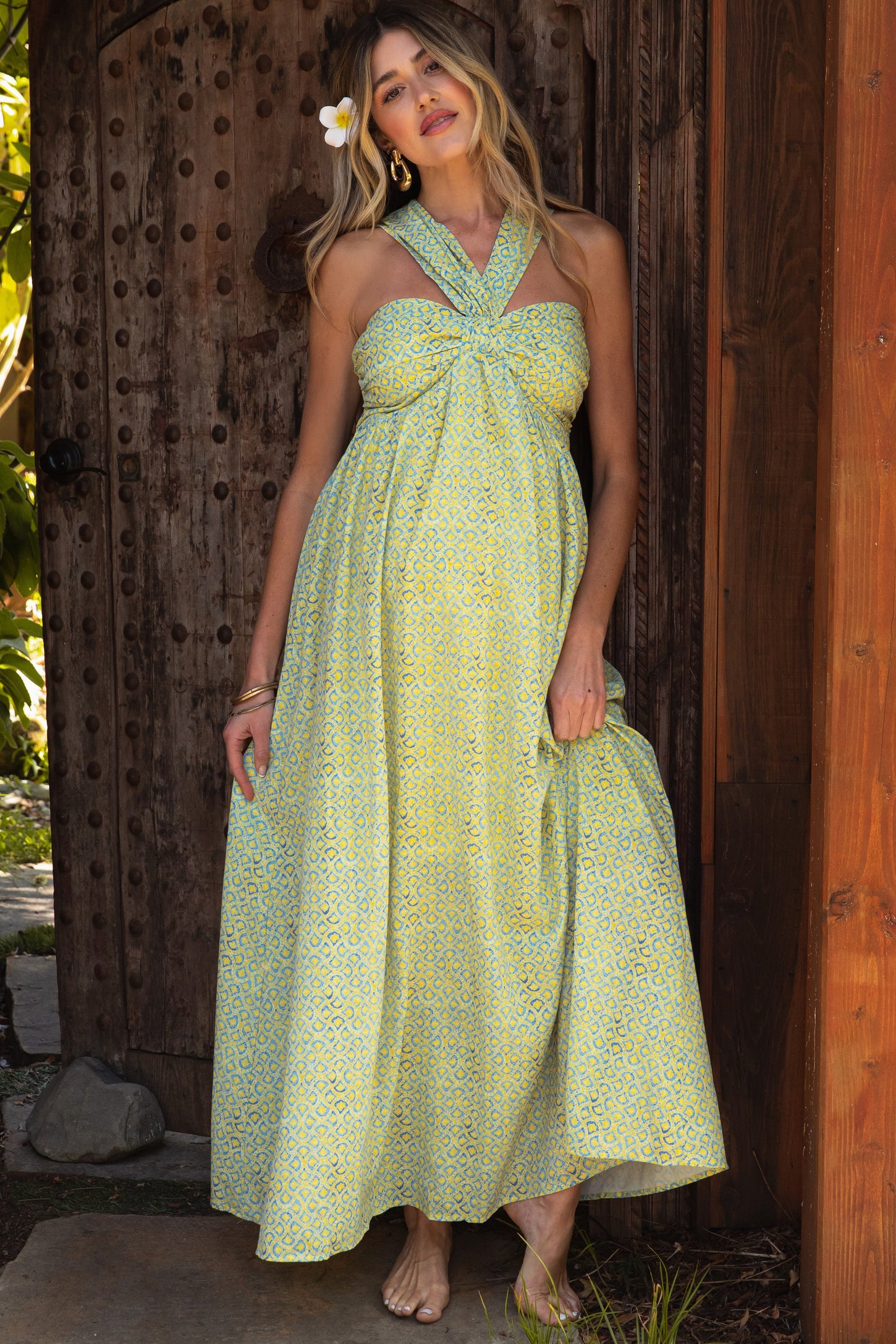 Yellow Print Halter Maternity Maxi Dress PinkBlush Yellow Print Halter Maternity Maxi Dress PinkBlush
