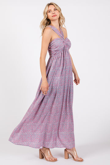 Teal Print Halter Maxi Dress